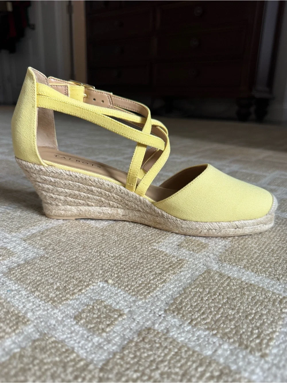Talbots Lyndsay Strappy Espadrille Wedge Sandals Lemon Chiffon Yellow 9.5